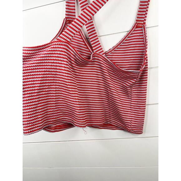 Lumiere Red Blue Striped Cross-Back Button-Front Tank Top Size M Cropped - Picture 5 of 8